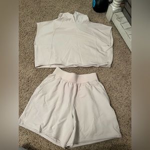 Lululemon short sleeve sweat set - size 6 shorts, size M/L top